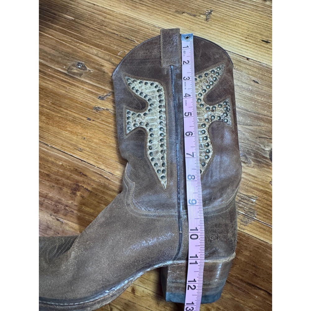 Frye Brown Leather Studded Western Heeled Boots - Picture 14 of 16